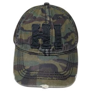 Fashion Code Hawaii Baseball Cap Green Camo HI Distressed Hat One Size Slide